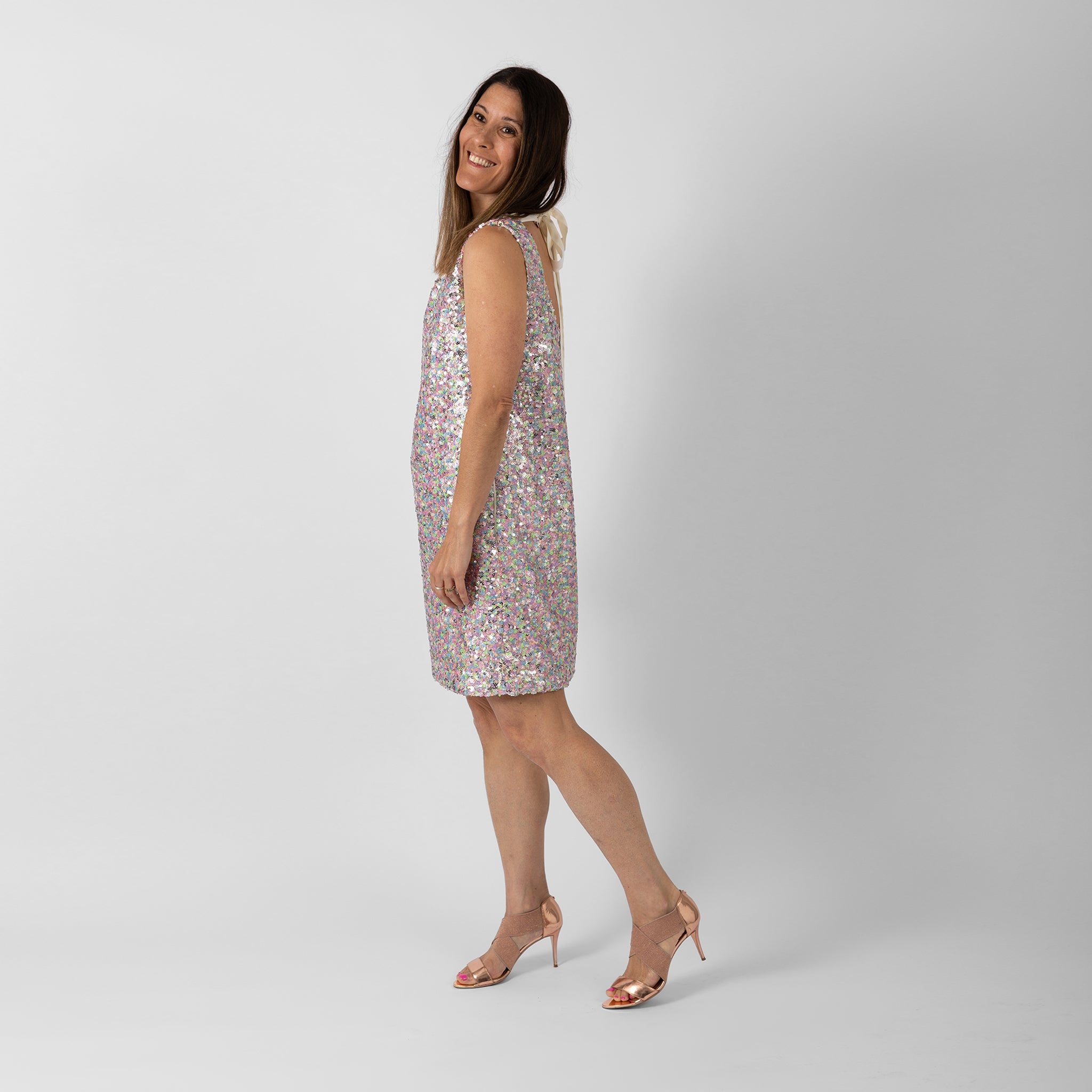 Imu sequin shift dress in silver pearl