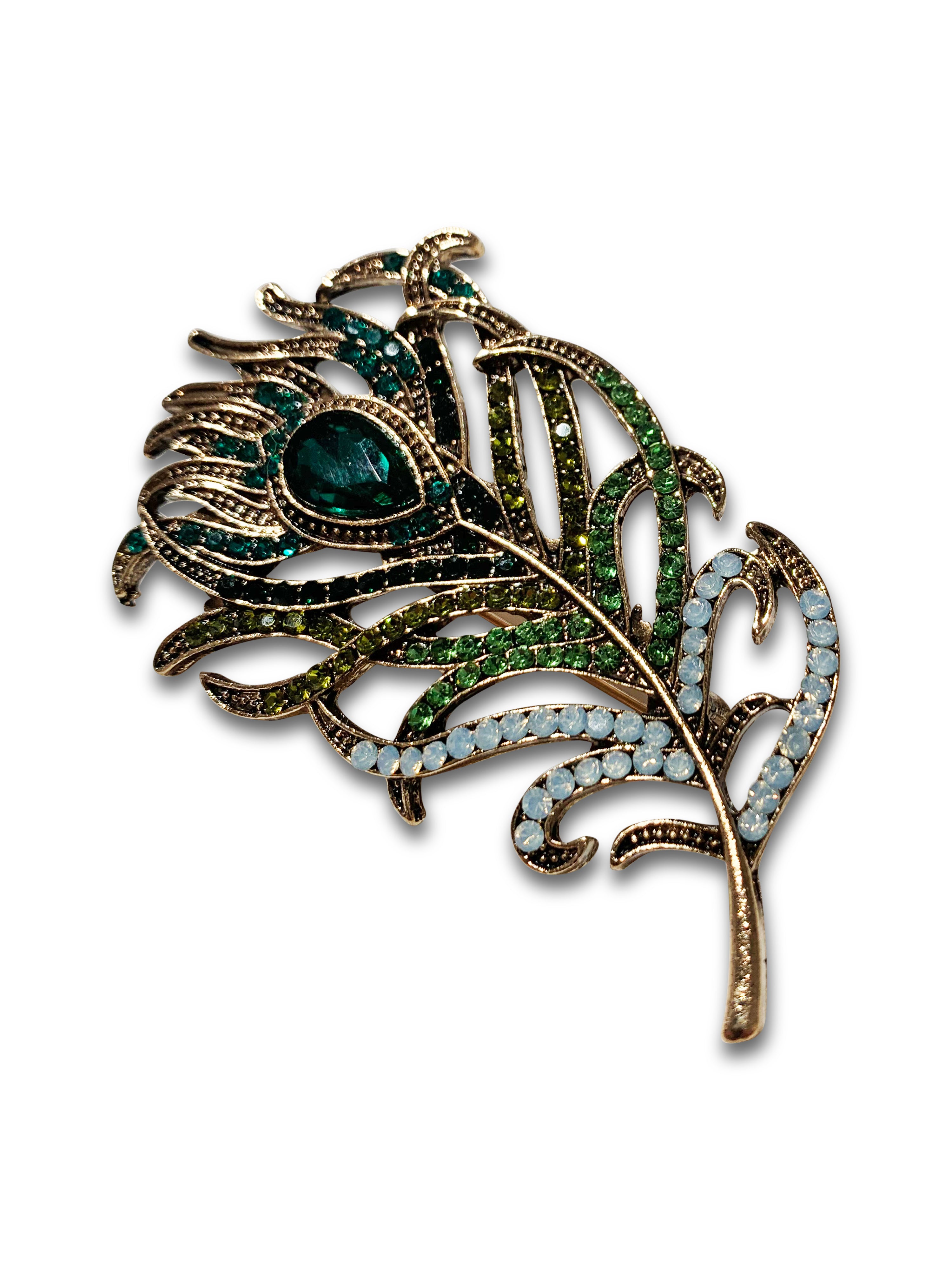 Feather diamanté brooch