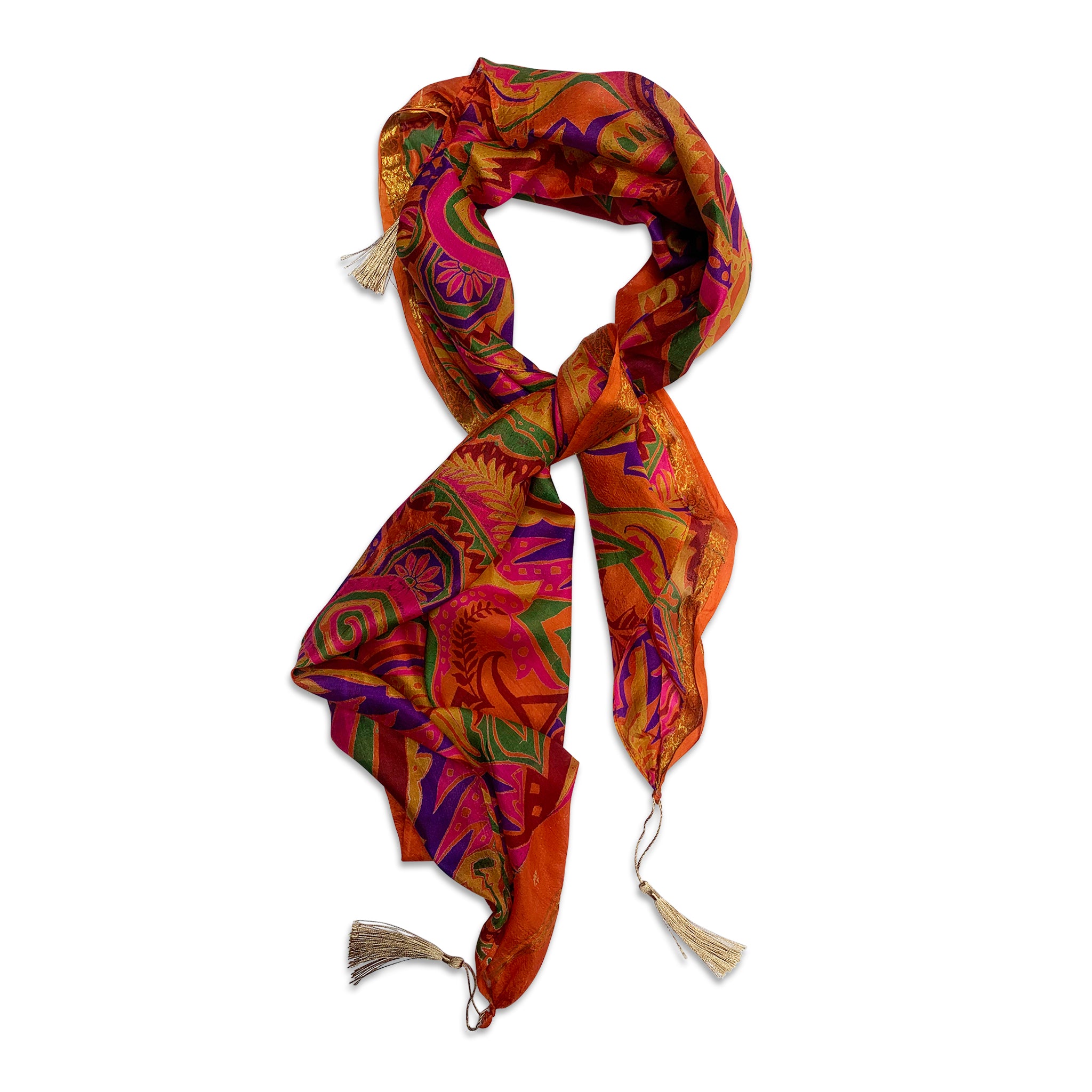 spritz orange vintage printed silk sari