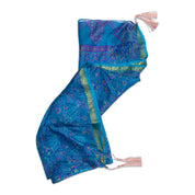 topaz blue printed vintage silk sari