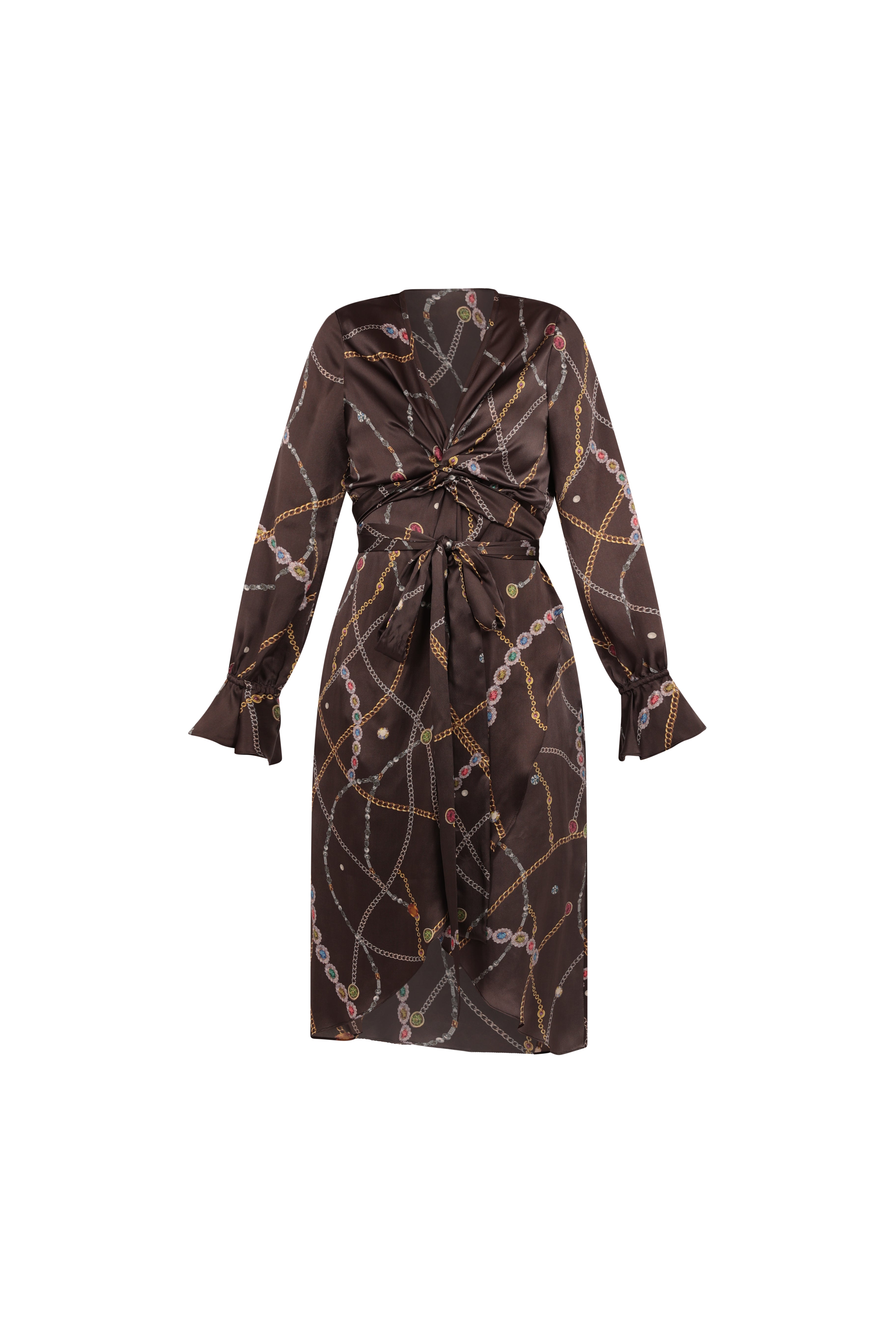 Houli midaxi wrap dress grey chain print invisible mannequin