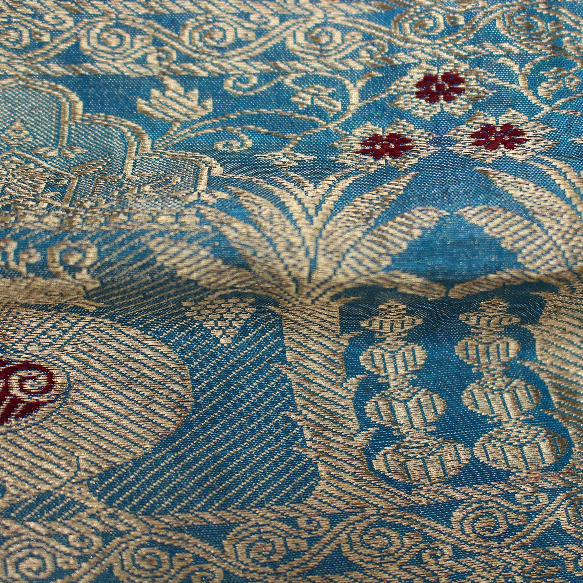 Ausus - Vintage Silk Sari Aquamarine Blue Maxi Dress close up
