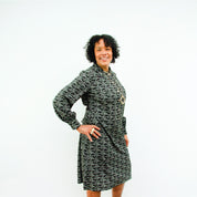 Elama Monochrome Linear Print Long Sleeve Shirt Dress