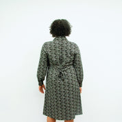 Elama Monochrome Linear Print Long Sleeve Shirt Dress