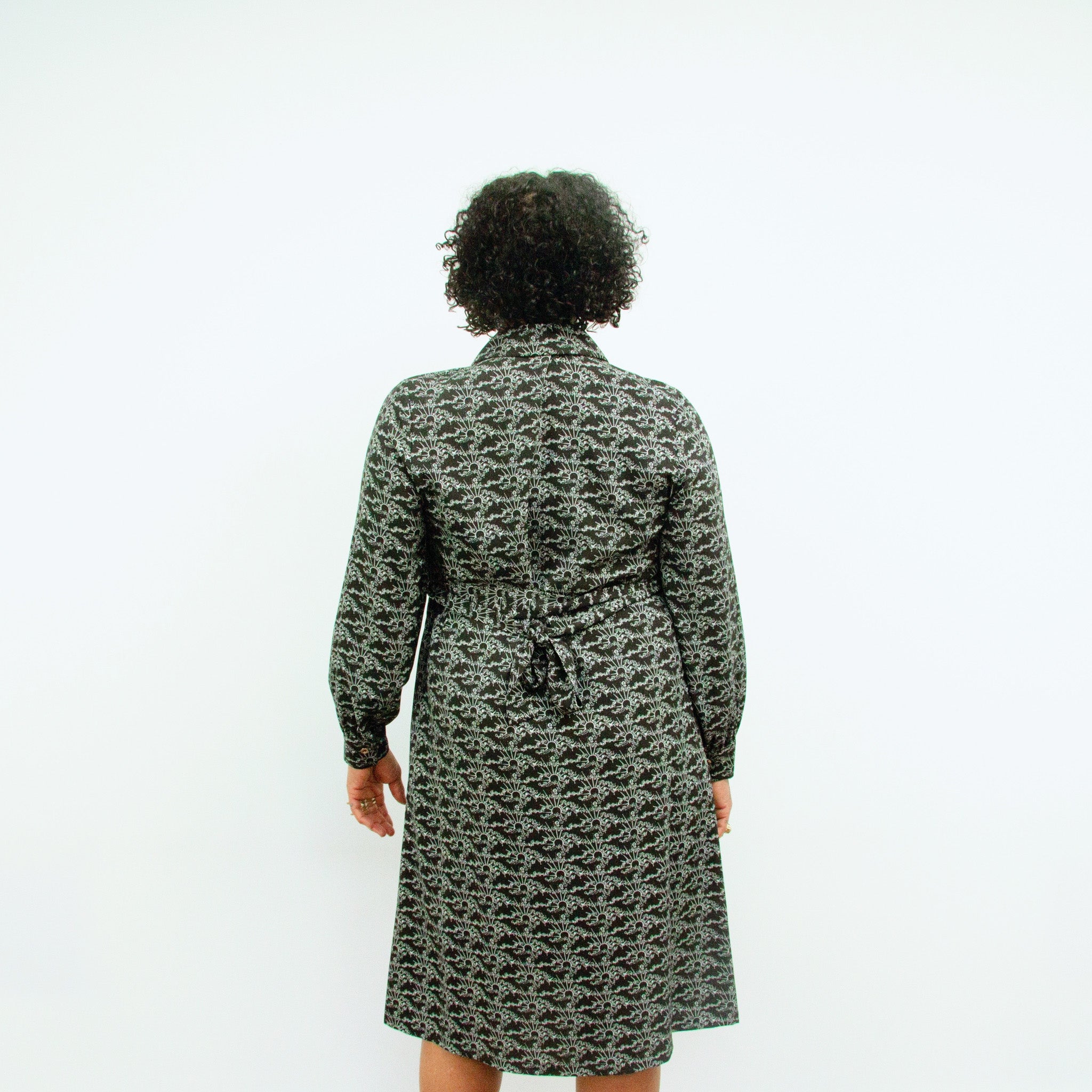 Elama Monochrome Linear Print Long Sleeve Shirt Dress