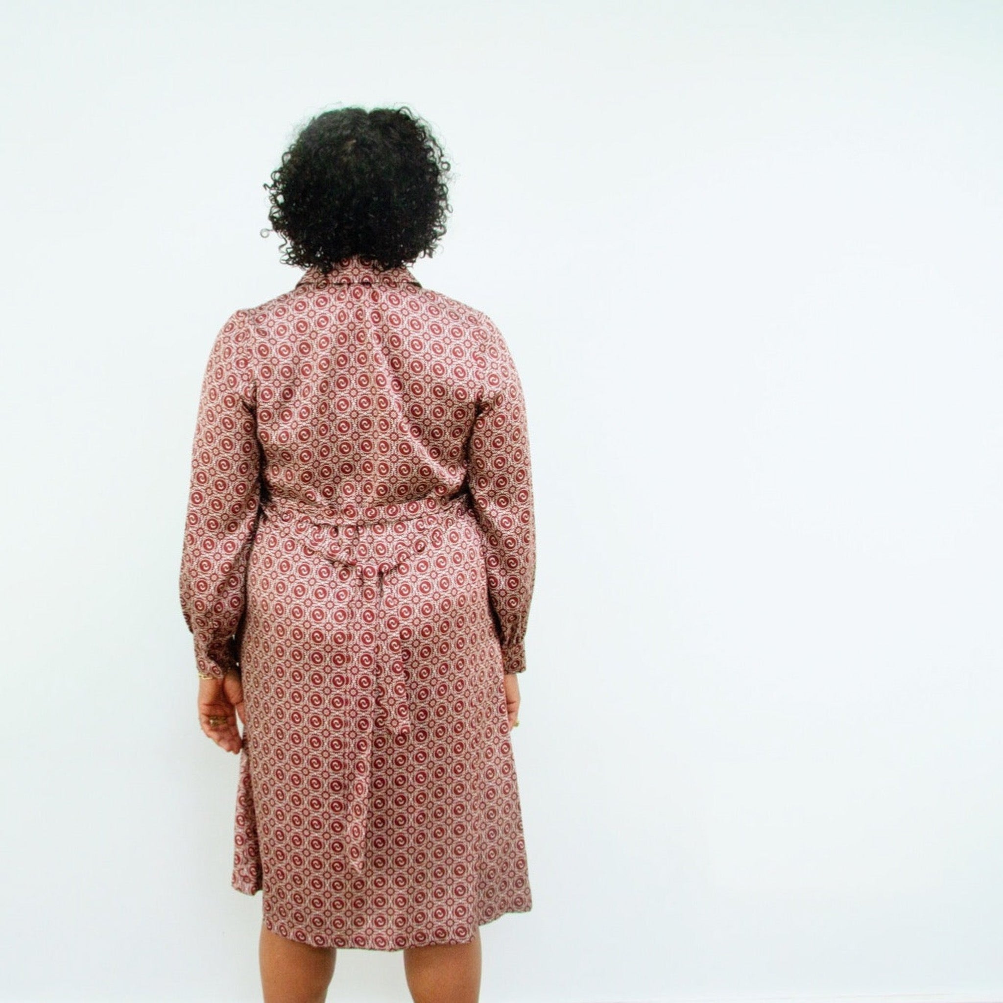 Elama Red Repeat Geo Print Long Sleeve Shirt Dress Back View