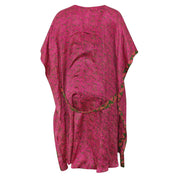 Neem - Vintage Silk Sari Pink Peppercorn Geo Print Kimono Style Wrap Dress flat shot back 