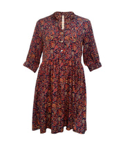 Sara - Lava Leaf Paisley Print Skater Style Shirt Dress