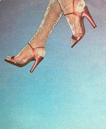 glitter tights and high heels in the air