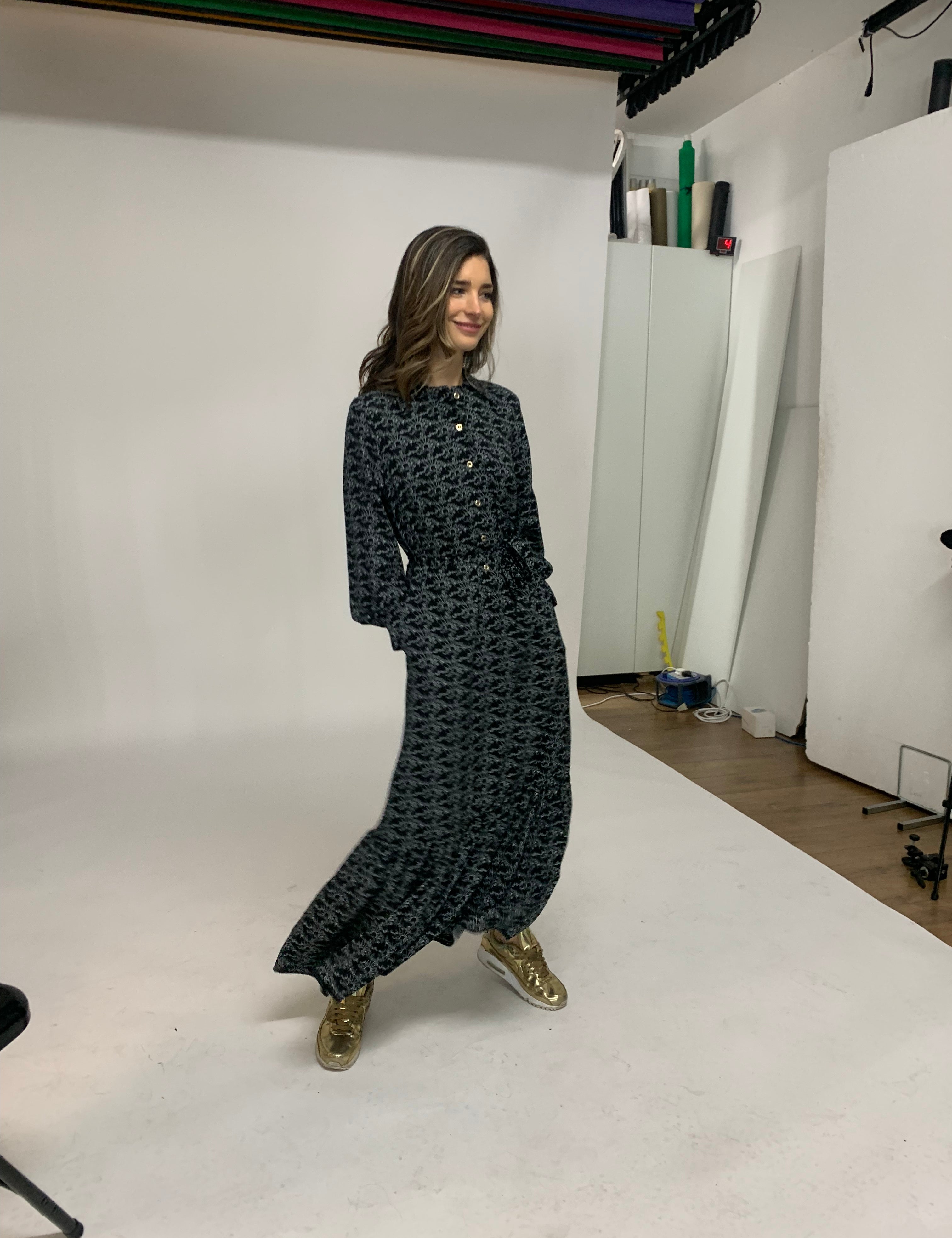 woman wearing imu maxi dress in celestial sunrise