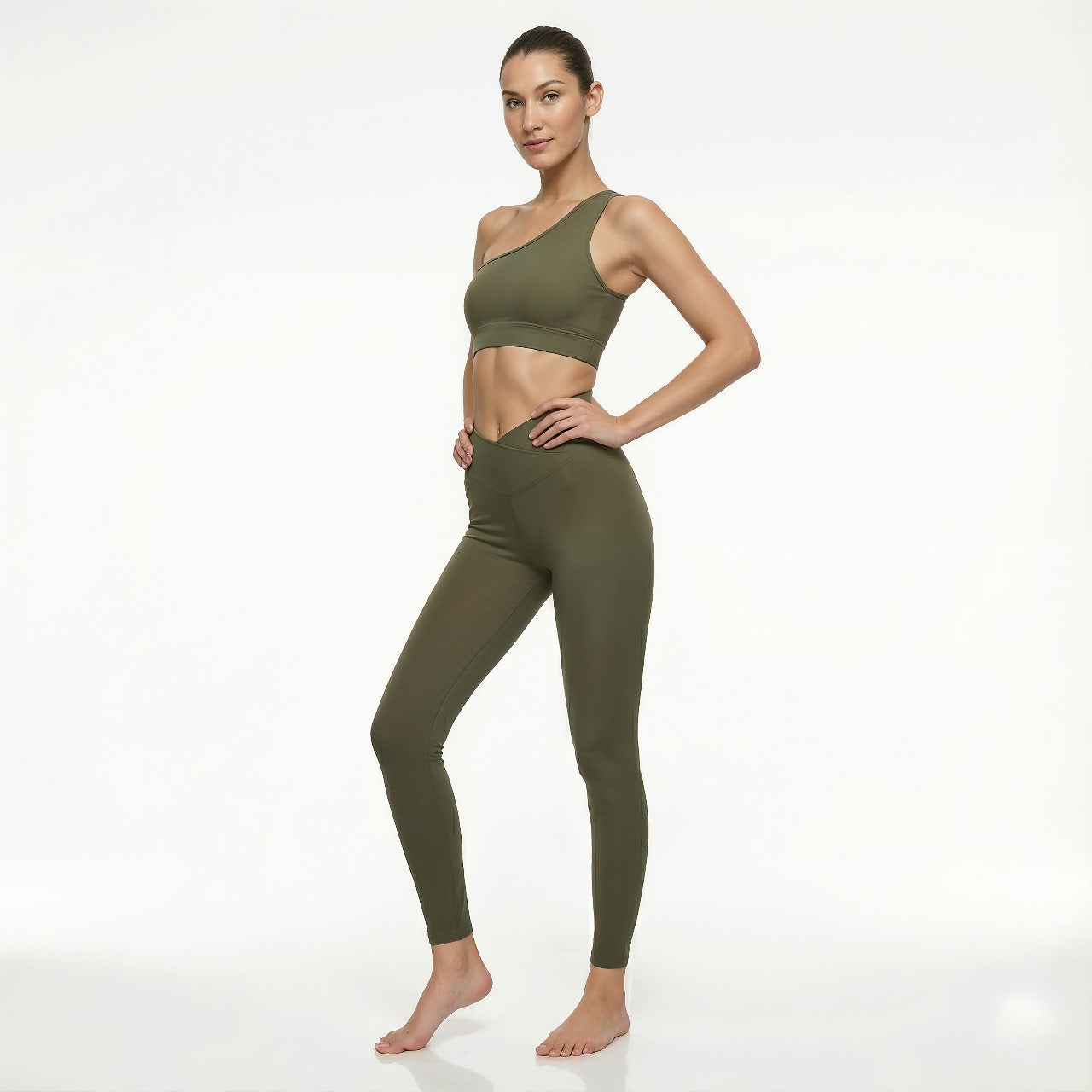 Ribbed One-Shoulder Activewear Sage Green 
