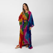 Sarab Vintage Silk Sari Kaftan Rainbow Stripe