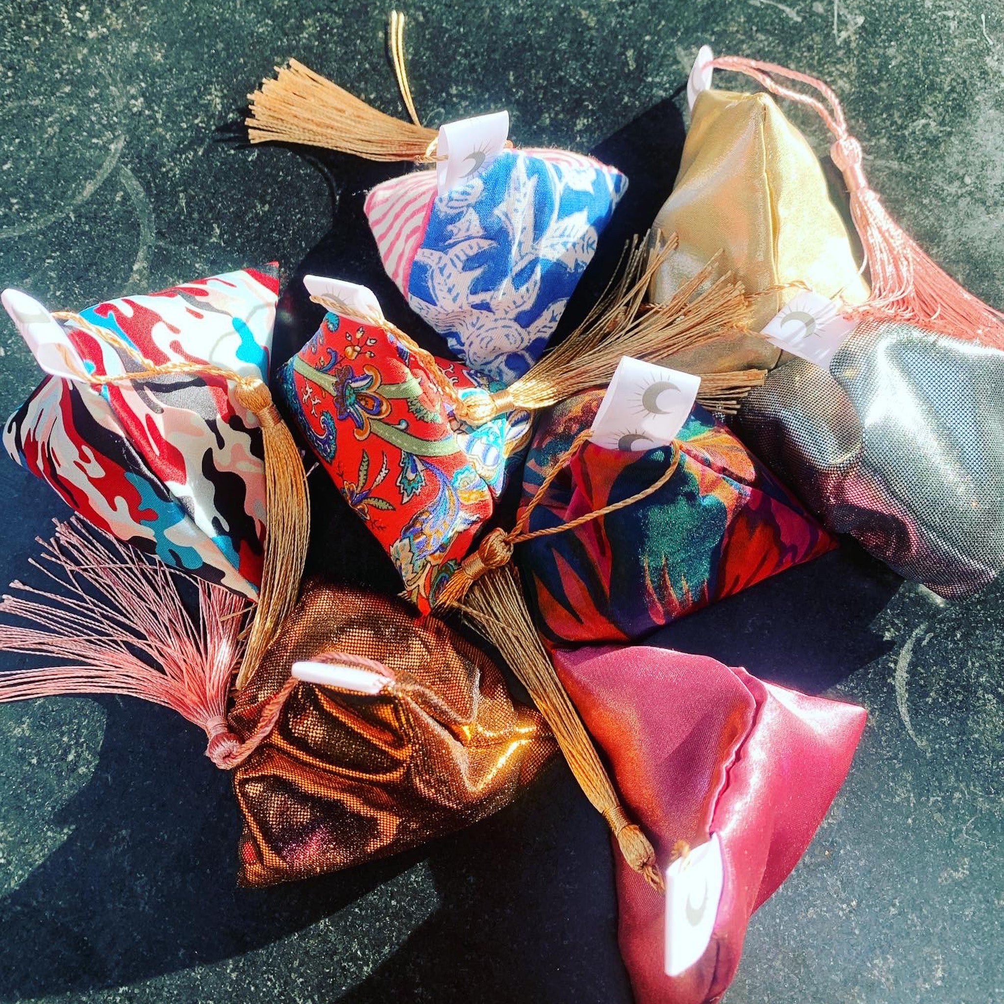 an assortment of handmade lavender bags