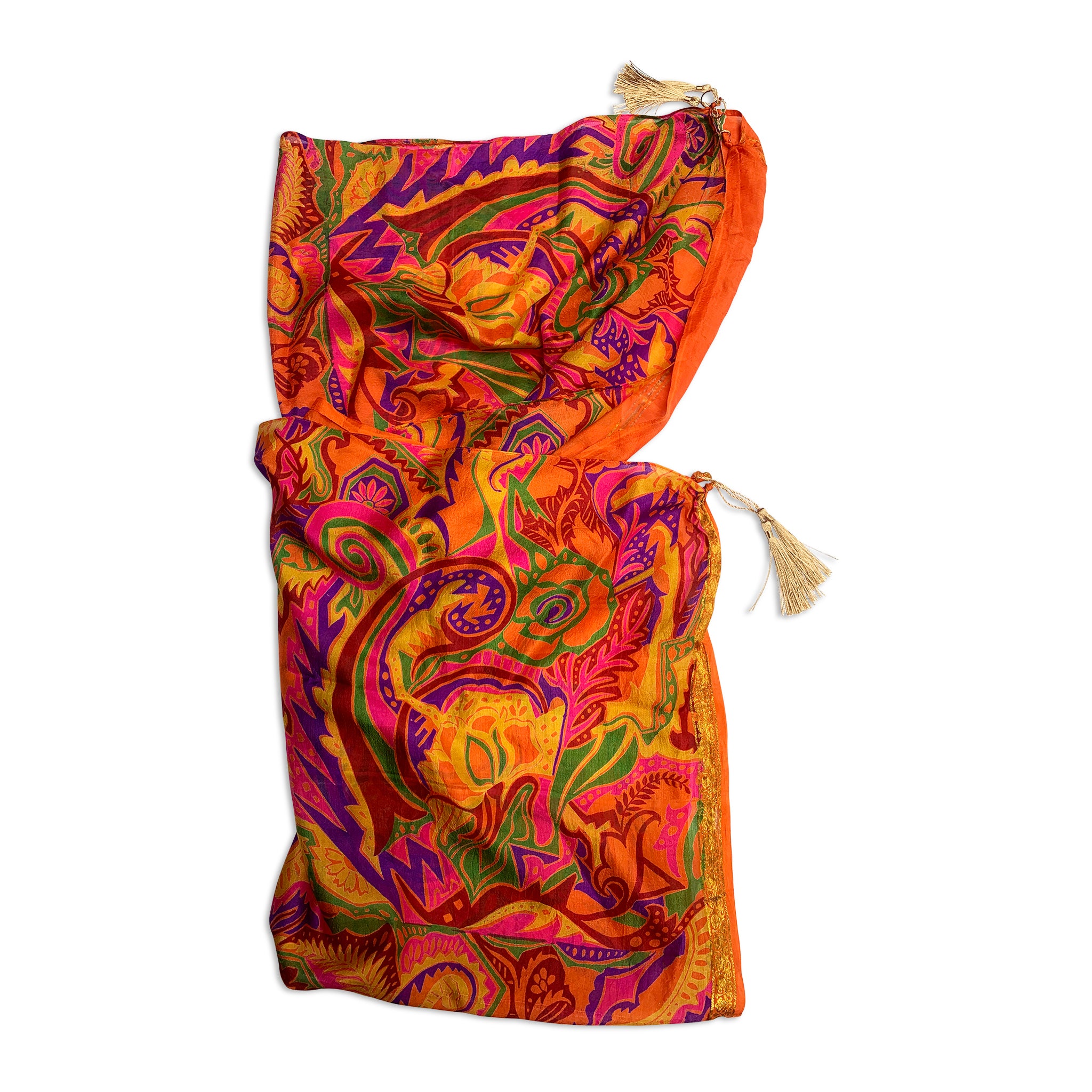 spritz orange vintage printed silk sari
