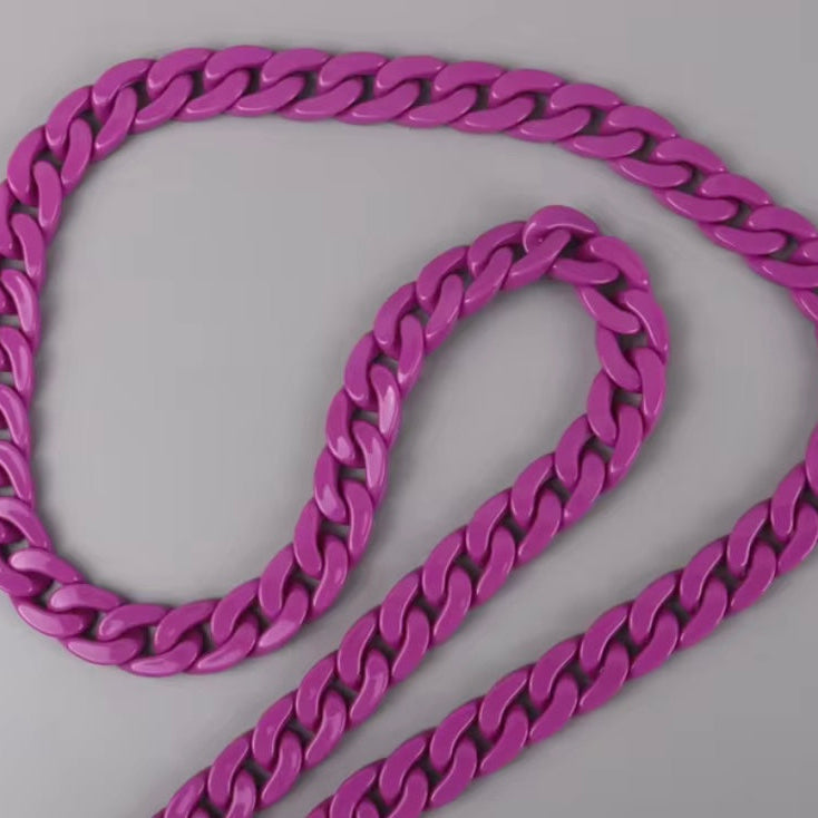 Purple chain phone lanyard on a light gray background