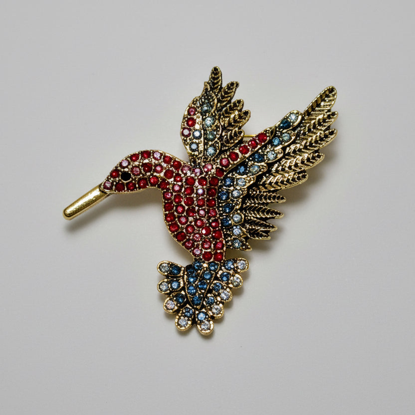Diamanté hummingbird brooch multi colour
