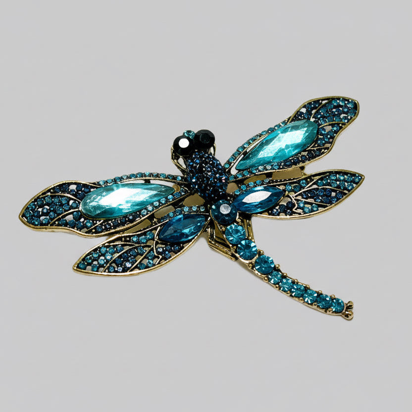 Blue dragonfly diamanté brooch