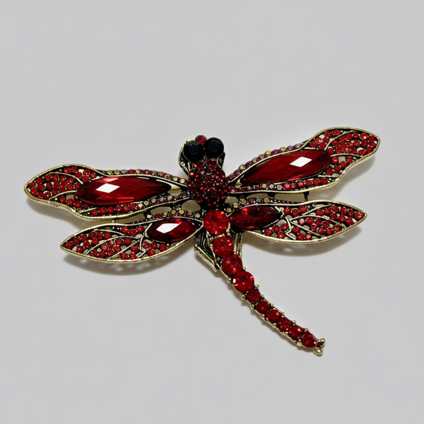 Red dragonfly diamanté brooch