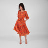 Ausus - Vintage Silk Sari Spritz Orange Abstract Floral Print Maxi Dress