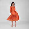 Ausus - Vintage Silk Sari Spritz Orange Abstract Floral Print Maxi Dress