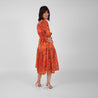 Ausus - Vintage Silk Sari Spritz Orange Abstract Floral Print Maxi Dress