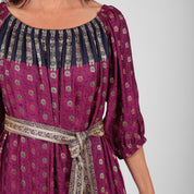 Ausus - Vintage Silk Sari Star Magenta Sari Dress close up 