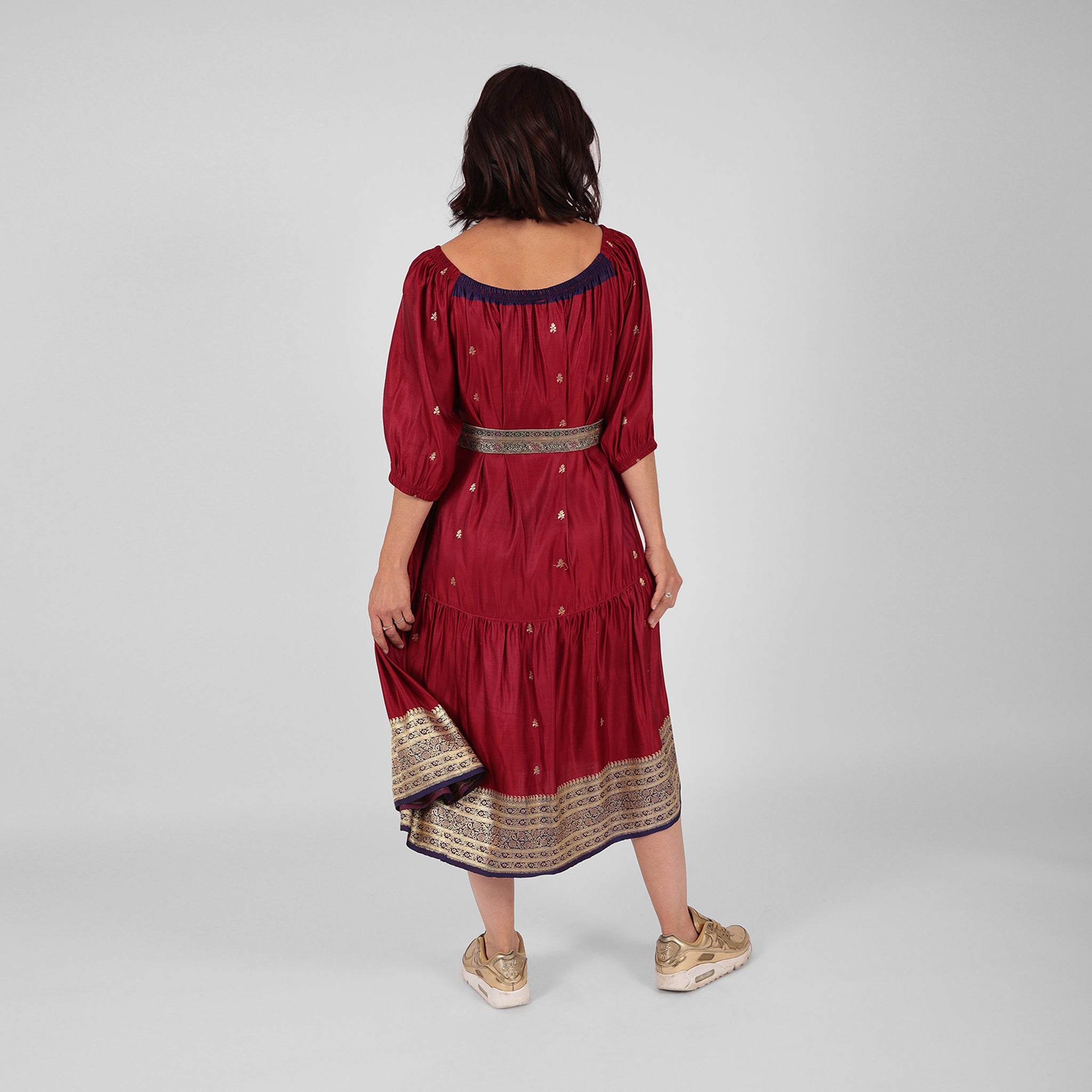 Ausus Ruby Red Vintage silk sari maxi dress