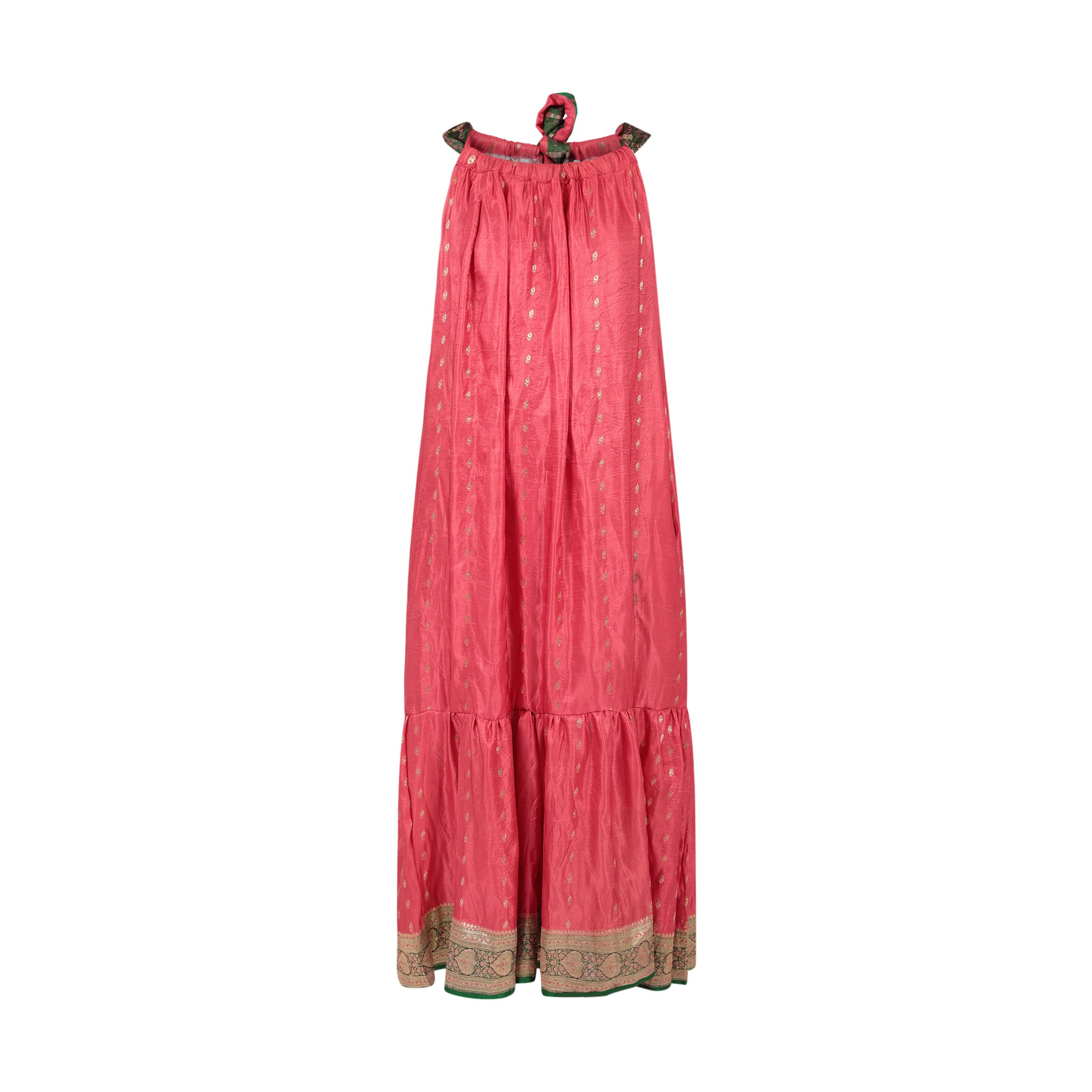 Roosa - Vintage Silk Sari Pink Diamond Maxi Dress invisible mannequin