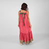 Roosa - Vintage Silk Sari Pink Diamond Maxi Dress back view with bow detail