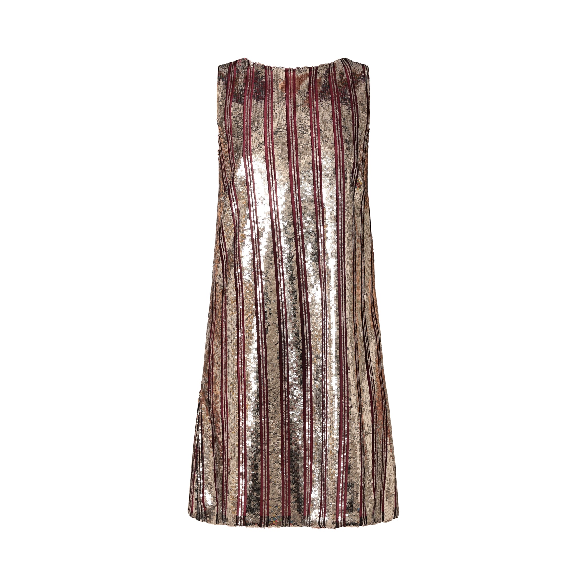 Imu Sequins shift dress silver and pink invisible mannequin front