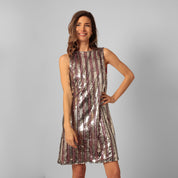 Nettie in Imu Sequins shift dress silver and pink