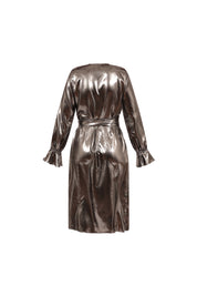 Houli midaxi wrap dress silver invisible mannequin