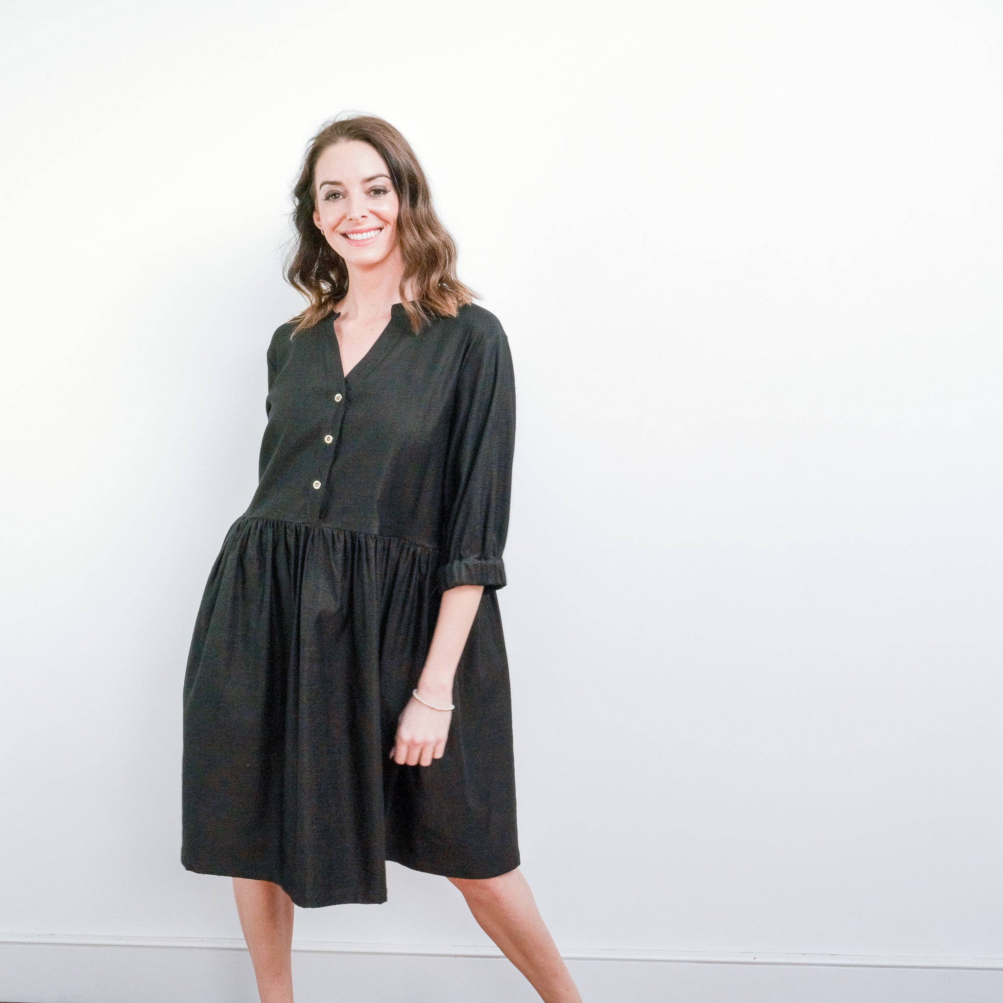 Woman in Sara - Black Skater Style Shirt Dress