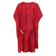 Neem - Vintage Silk Sari Ruby Red Printed Kimono Style Wrap Dress