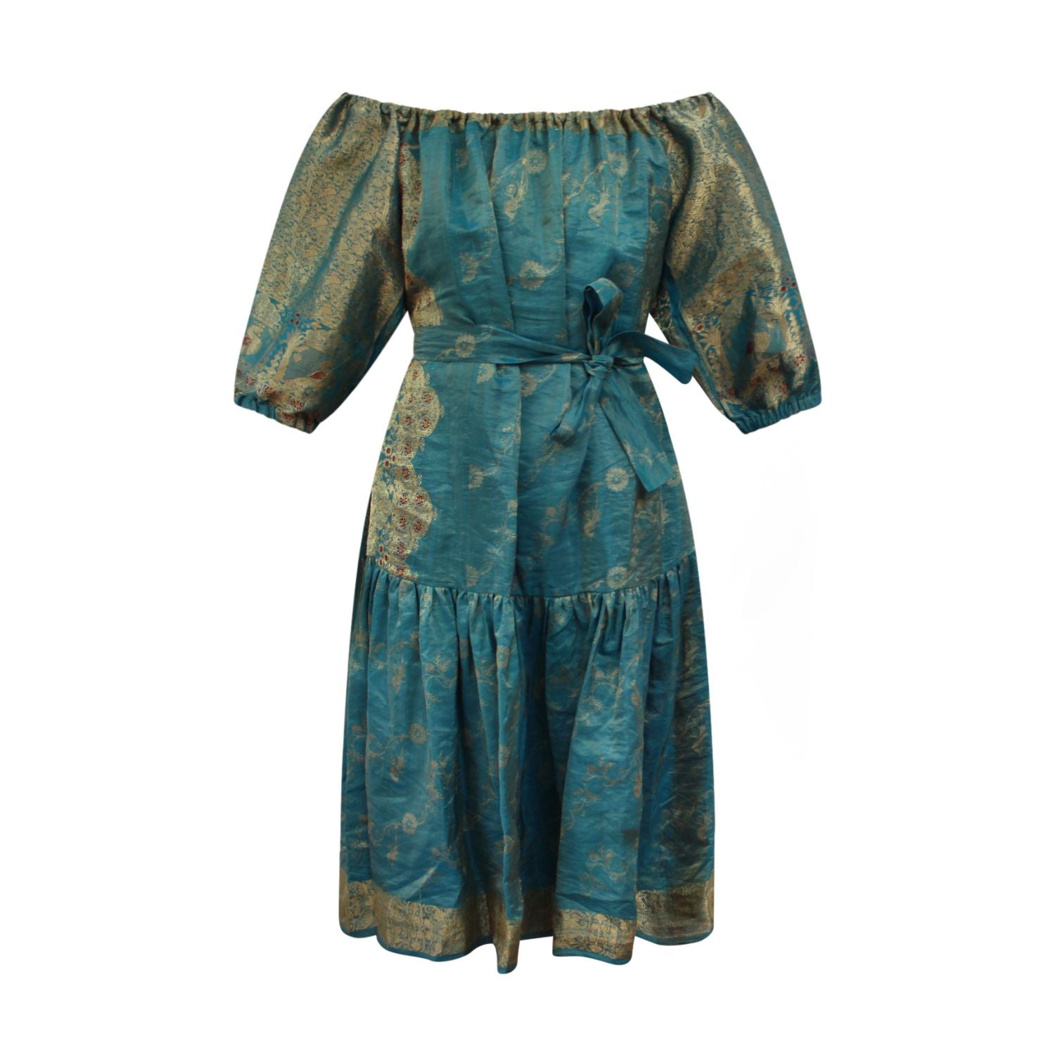 Ausus - Vintage Silk Sari Aquamarine Blue Maxi Dress flat shot