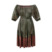 Ausus - Vintage Silk Sari Peridot Green Maxi Dress flat shot 