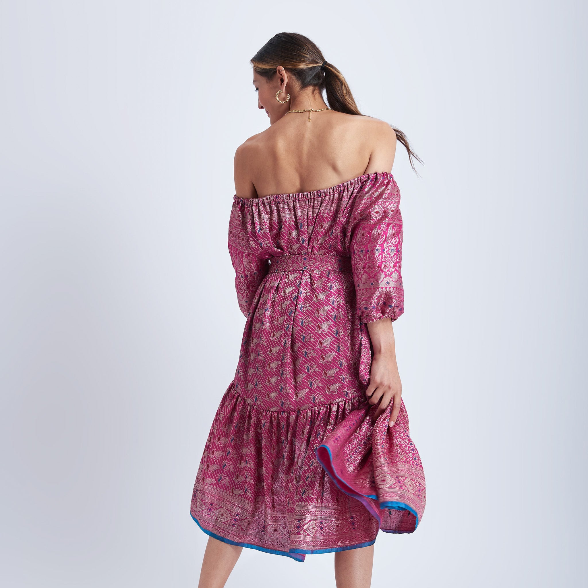 Ausus - Vintage Silk Sari Sapphire Pink Maxi Dress