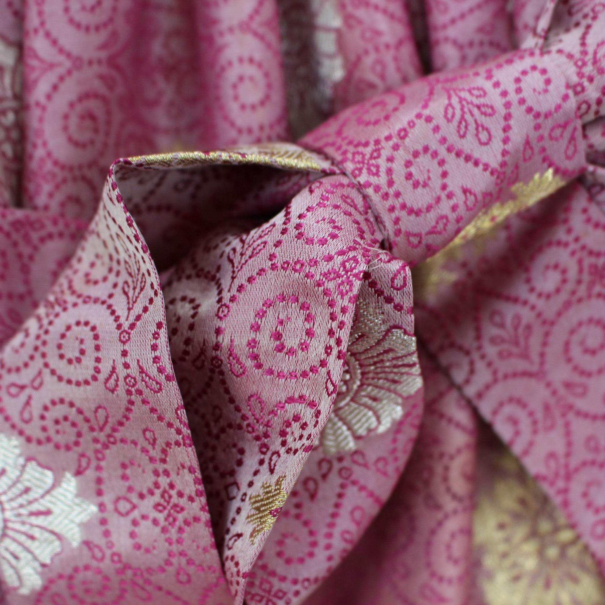 Ausus - Vintage Silk Sari Rose Quartz Pink Maxi Dress close up