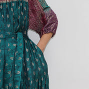 Ausus - Vintage Silk Sari Sapphire Green Maxi Dress close up 