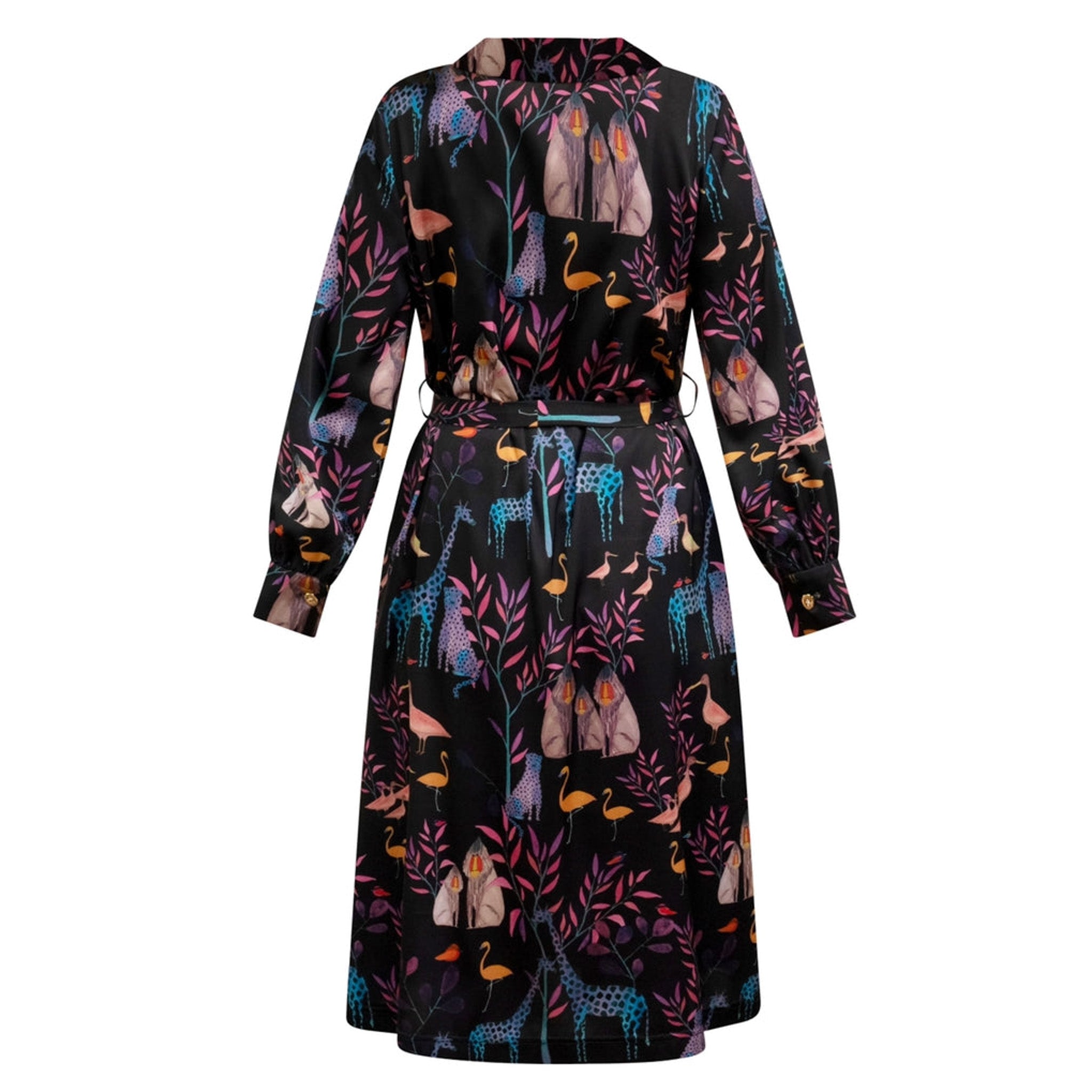 elama dark ground animal print long sleeve shirt dress flat shot back