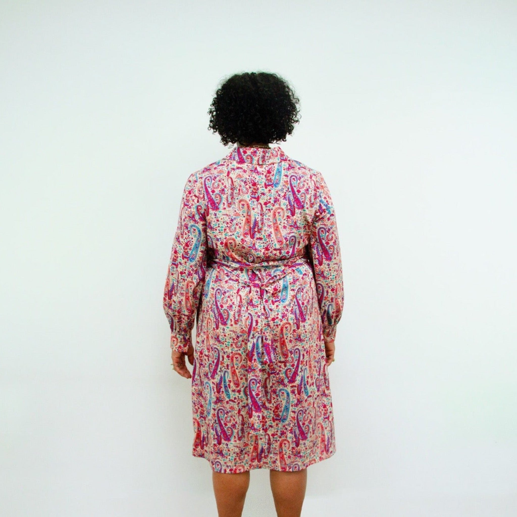 Elama Psychedelic Paisley Print Long Sleeve Shirt Dress Back View