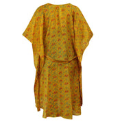 Neem - Vintage Silk Sari Tumeric Geo Print Kimono Style Wrap Dress flat shot back