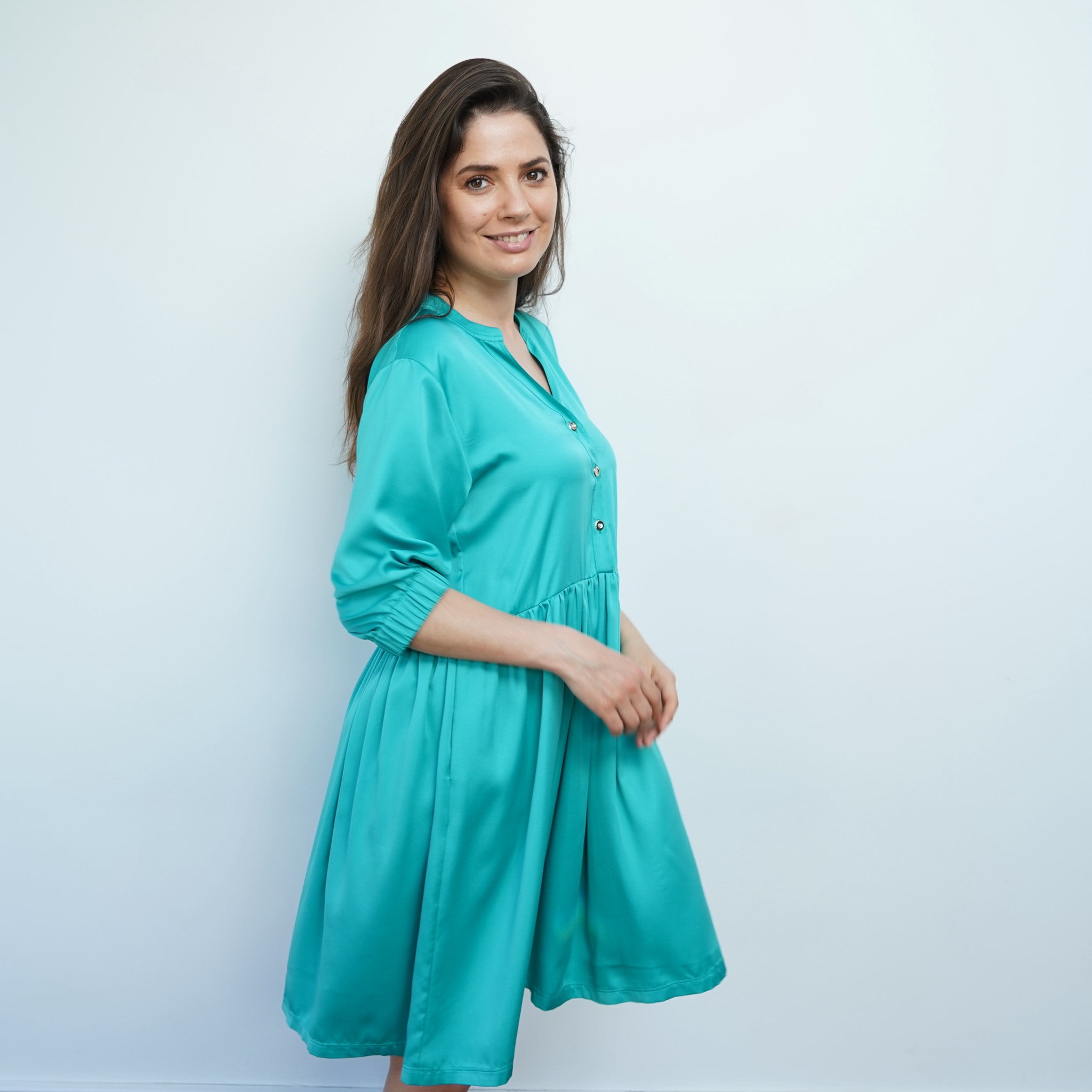 Sara - Jade Green Skater Style Shirt Dress