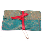 aquamarine purse made from vintage silk sari