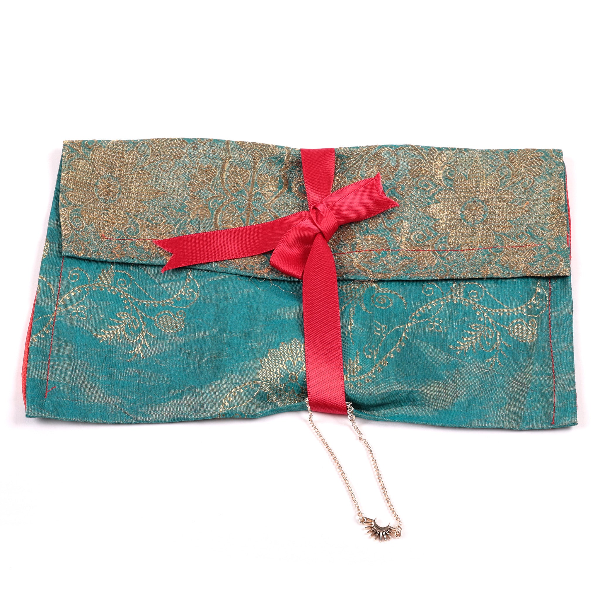 aquamarine purse made from vintage silk sari
