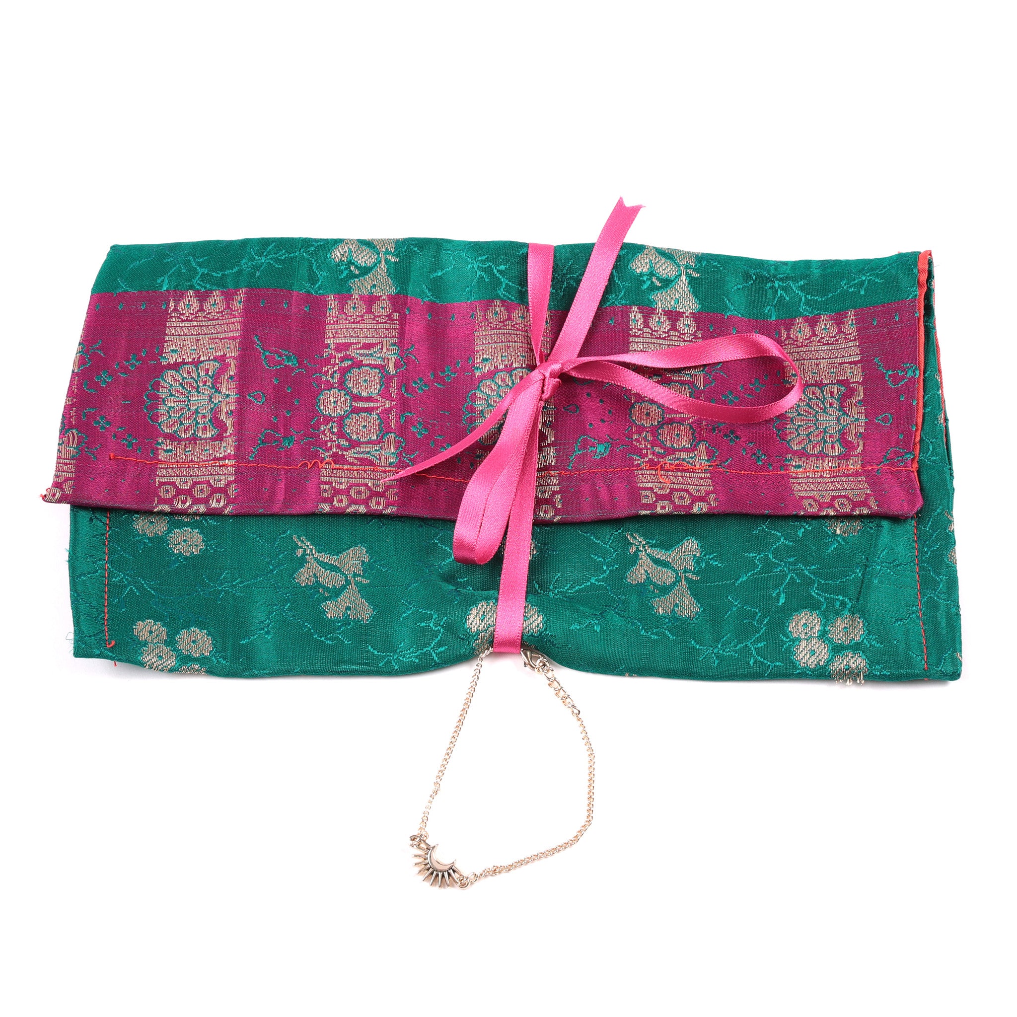 emerald green purse made from vintage silk sari