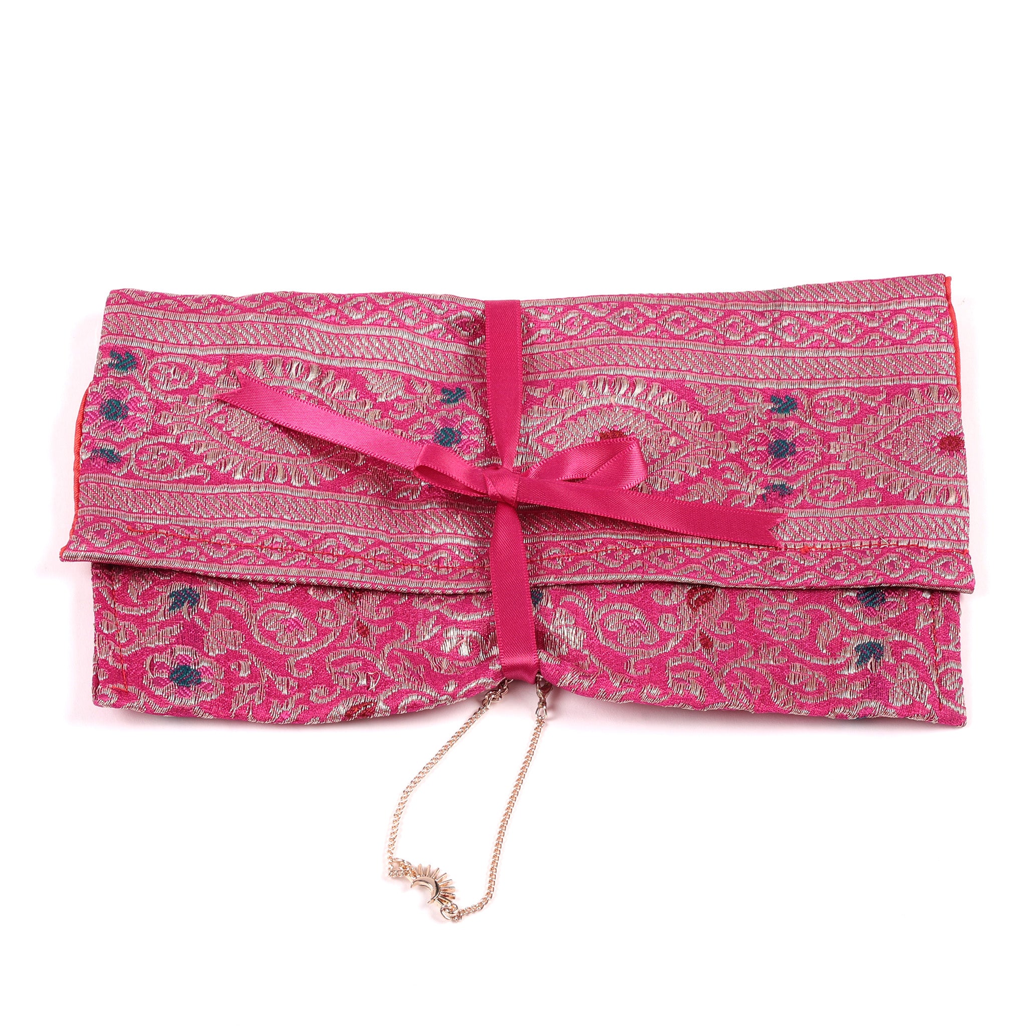 pink sapphire purse made from vintage silk sari