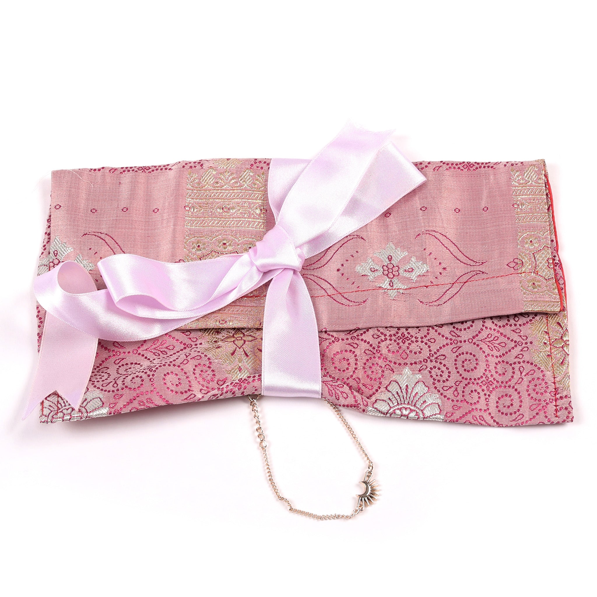 rose quartz purse made from vintage silk sari